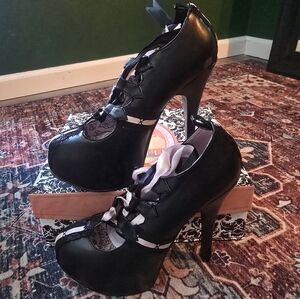 Bordello Black and Pink Lace-Up Heels